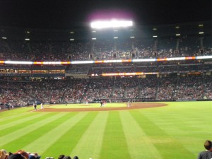 The Atlanta crowd cheers after Harper is drilled for a second time.