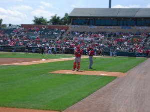 The left field bullpen is a great place to be for foul balls and talking with players