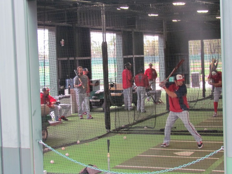 Nationals batting in the cages