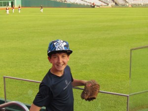 Joe during BP, flowery Marlins hat