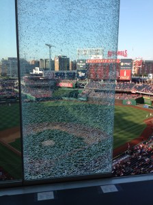 Shattered window in the Nats Park press box